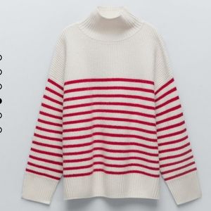 ZARA Red Striped Wool Crop Sweater
